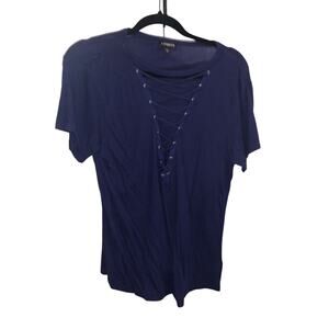 Express V-Neck Lace-Up Top Blue